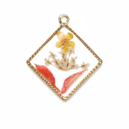 Mosiądz Wisiorek, ze Suszonych kwiatów & żywica, Rhombus, Powlekane, DIY, mieszane kolory, bez zawartości niklu, ołowiu i kadmu, 25.52x3.27x29.78mm, sprzedane przez PC