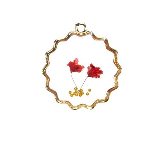 Brass Pendant with Dried Flower & Resin plated DIY & imitation pearl mixed colors nickel lead & cadmium free Sold By PC