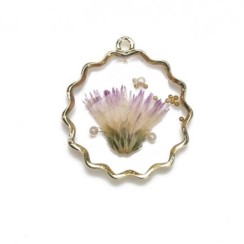Brass Pendant with Dried Flower & Resin plated DIY & imitation pearl mixed colors nickel lead & cadmium free Sold By PC