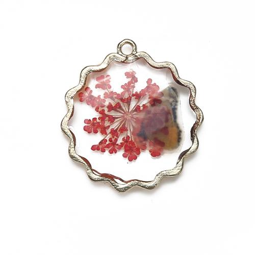 Mosiądz Wisiorek, ze Suszonych kwiatów & żywica, Powlekane, DIY, mieszane kolory, bez zawartości niklu, ołowiu i kadmu, 27.60x4.21x29.85mm, sprzedane przez PC