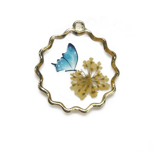 Mosiądz Wisiorek, ze Suszonych kwiatów & żywica, Powlekane, DIY, mieszane kolory, bez zawartości niklu, ołowiu i kadmu, 27.60x4.21x29.85mm, sprzedane przez PC