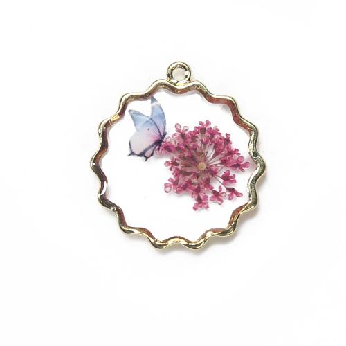 Mosiądz Wisiorek, ze Suszonych kwiatów & żywica, Powlekane, DIY, mieszane kolory, bez zawartości niklu, ołowiu i kadmu, 27.60x4.21x29.85mm, sprzedane przez PC