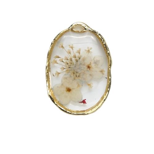 Mosiądz Wisiorek, ze Suszonych kwiatów & żywica, Powlekane, DIY, mieszane kolory, bez zawartości niklu, ołowiu i kadmu, 19.90x2.88x28.51mm, sprzedane przez PC