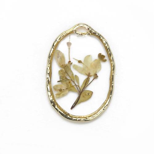 Sárgaréz Függő, -val Szárított virág & Gyanta, galvanizált, DIY, kevert színek, nikkel, ólom és kadmium mentes, 19.90x2.88x28.51mm, Által értékesített PC