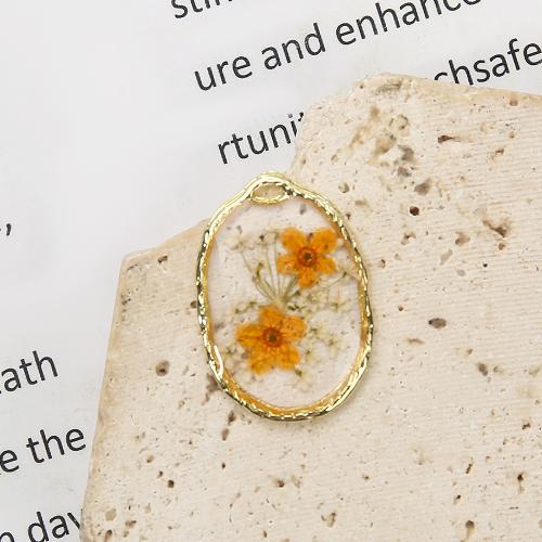 Sárgaréz Függő, -val Szárított virág & Gyanta, galvanizált, DIY, kevert színek, nikkel, ólom és kadmium mentes, 19.90x2.88x28.51mm, Által értékesített PC