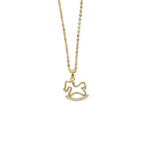 Zircônio cúbico Micro Pave colar de bronze, cobre, cavalo de balanço, cromado de cor dourada, joias de moda & micro pavimento em zircônia cúbica, dourado, 16+3cm, vendido por PC