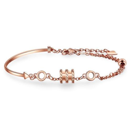 Bracelet cubique en laiton zircon pavent, Placage, bijoux de mode & pavé de micro zircon, couleur or rose, 16+3.5cm, Vendu par PC