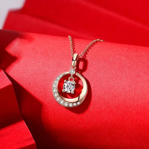Zircônio cúbico Micro Pave colar de bronze, cobre, banhado, joias de moda & micro pavimento em zircônia cúbica, rosa dourado, comprimento Aprox 40 cm, vendido por PC