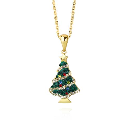Christmas Necklaces Brass Christmas Tree plated fashion jewelry & micro pave cubic zirconia Length Approx 40 cm Sold By Pair