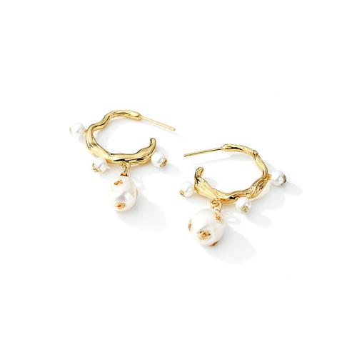 Brass Drop Earring with Plastic Pearl plated fashion jewelry two different colored 37.50mm Sold By Pair