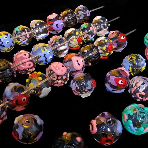 Glass Beads Round Hand-Painted Enamel Glaze & DIY Sold By PC