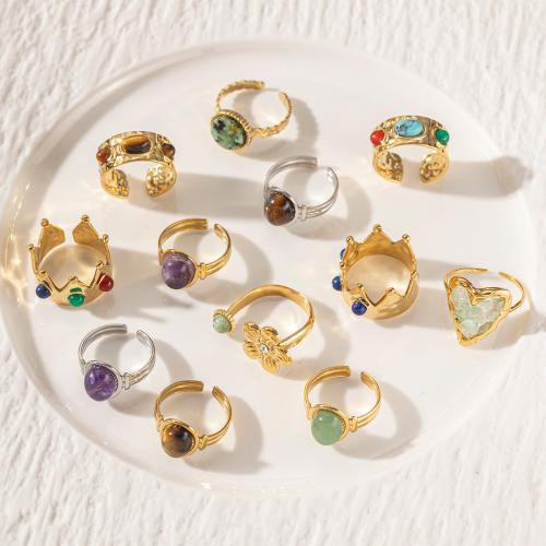 Gemstone Finger Ring, Aço inoxidável 304, with Pedra natural, cromado de cor dourada, joias de moda, Mais cores pare escolha, vendido por PC