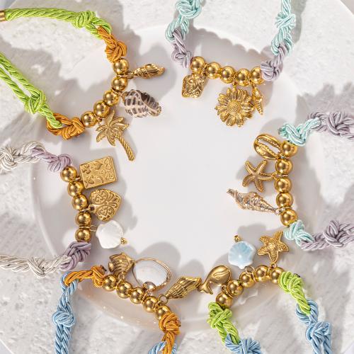 Bracelet d'acier titane, avec coquille & coquille de trompette, Placage de couleur d'or, bijoux de mode, plus de couleurs à choisir, Vendu par PC