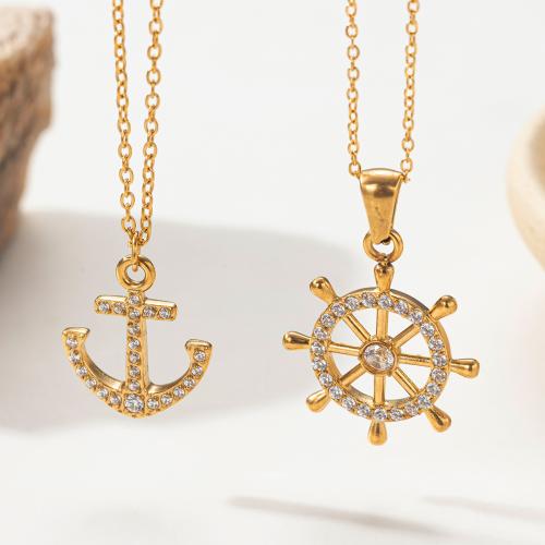 Titanium Steel Necklace gold color plated fashion jewelry & with rhinestone Sold By PC