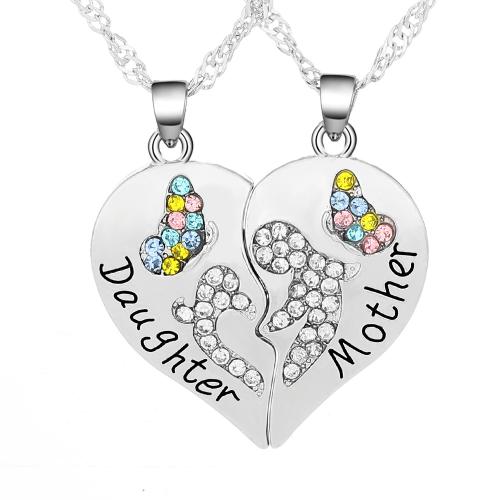 Zinc Alloy Necklace plated 2 pieces & for woman & with rhinestone original color Sold By Set