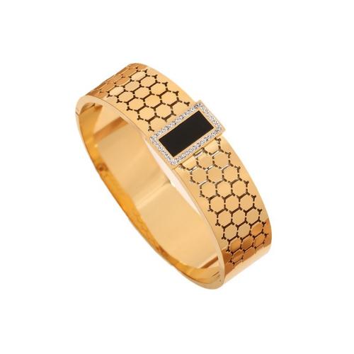 Acier titane bracelet ordinaire, avec Acrylique, Placage de couleur d'or, pour femme & avec strass & creux, Inner diameter :50x60mm, Vendu par PC