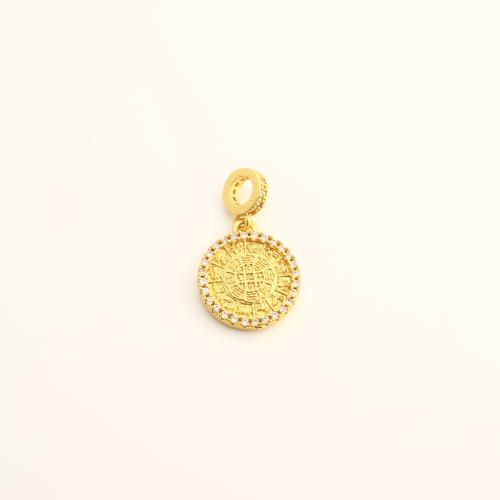 Cubic Zirconia Micro Pave Brass Pendant Round DIY & micro pave cubic zirconia golden Sold By PC