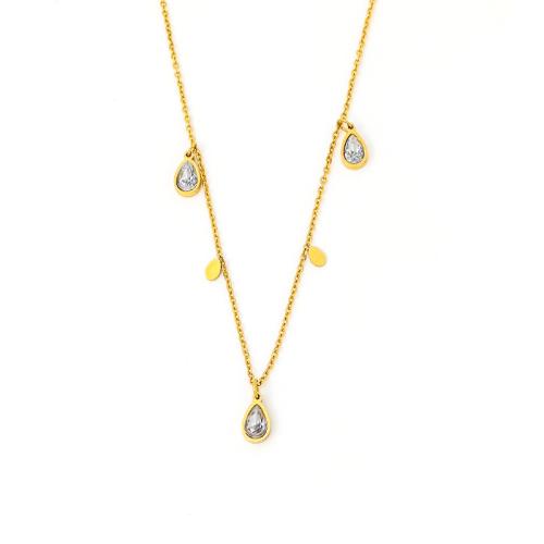 Collana di titanio acciaio, Titantium acciaio, with 5cm extender chain, placcato, gioielli di moda & Micro spianare cubic zirconia & per la donna, dorato, Lunghezza Appross. 40 cm, Venduto da PC