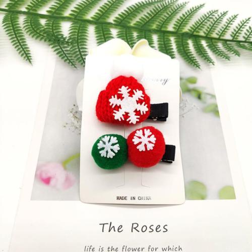 Cloth Christmas Hair Clip with Iron handmade Girl Sold By Set