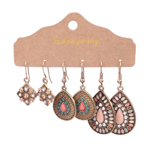 aleación de zinc Aretes, con Hilo de algodón & madera, chapado, estilo popular & diferentes estilos para la opción & para mujer, Vendido por Set