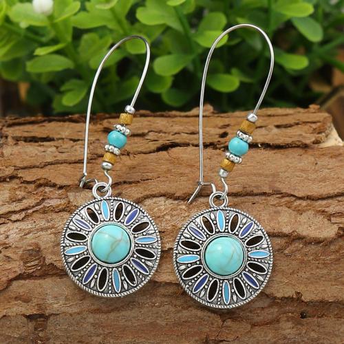 alliage de zinc Boucle d'oreille goutte, avec turquoise synthétique, Placage de couleur argentée, style folk & styles différents pour le choix & pour femme, Vendu par paire