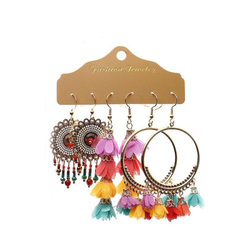 aleación de zinc Aretes, con Hilo de algodón & Seedbead, chapado, diferentes estilos para la opción & para mujer & con diamantes de imitación & hueco, earring length 40-100mm, Vendido por Set