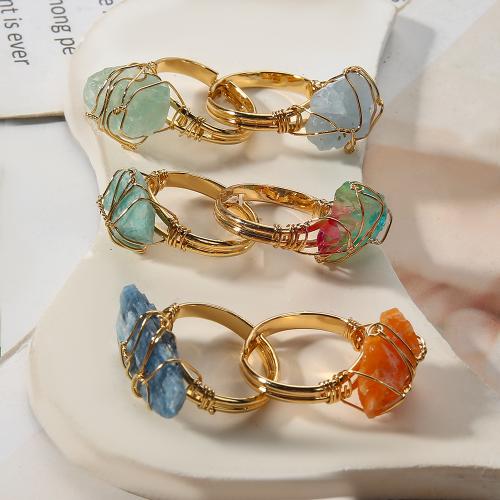 Natural Gemstone Finger Ring Brass with Gemstone plated fashion jewelry nickel lead & cadmium free Sold By PC