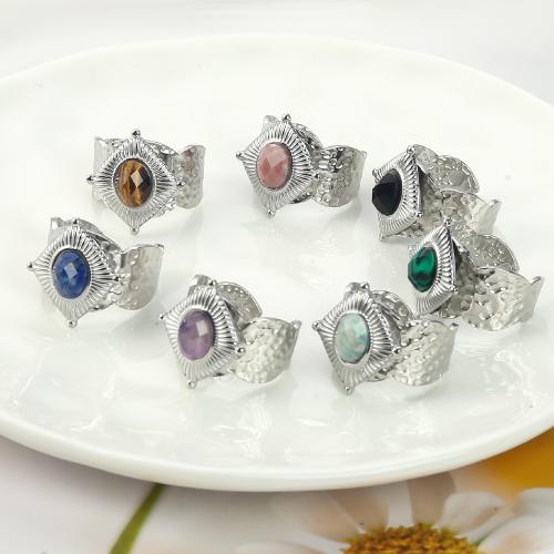 Natural Gemstone Finger Ring Zinc Alloy with Gemstone silver color plated fashion jewelry Sold By PC