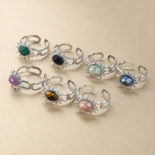 Gemstone Finger Ring, Zink Alloy, med Ädelsten, silver pläterad, mode smycken, fler färger för val, 20.24x14.17x25.20mm, Säljs av PC
