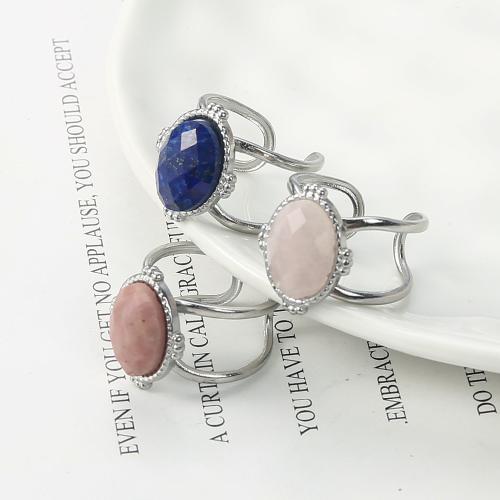 Gemstone prst prsten, Zinek, s Drahokam, barva stříbrná á, módní šperky, více barev na výběr, 21.52x13.16x26.88mm, Prodáno By PC