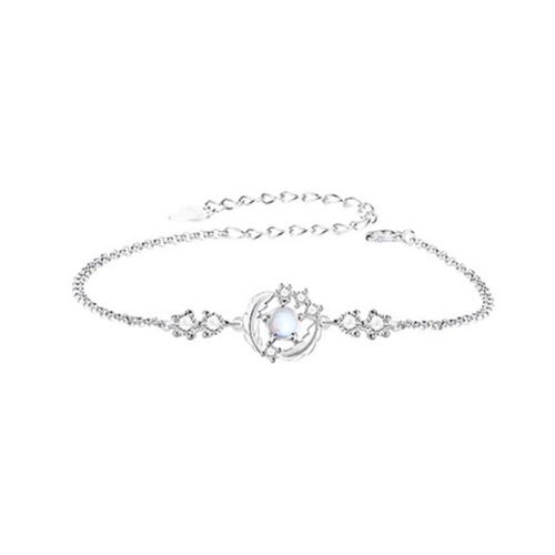 Brass Bracelet with Moonstone plated fashion jewelry & with rhinestone mixed colors nickel lead & cadmium free 15mm Length Approx 16 cm Sold By PC