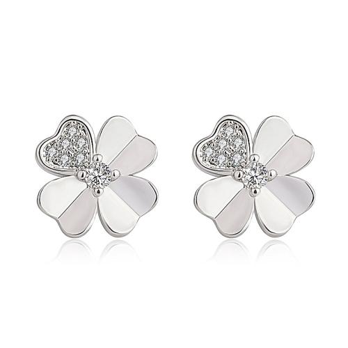 Ciúbach Zirconia Micrimhilseogra réiteodh Earring Prás, Ceithre Leaf Seamair, plátáilte, jewelry faisin & micrea réiteach zirconia ciúbach, dathanna níos mó le haghaidh rogha, nicil, luaidhe & caidmiam saor in aisce, 8.50mm, Díolta De réir Péire