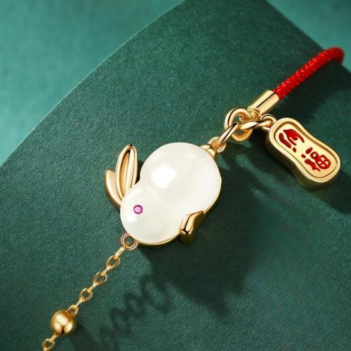 Bracelets en laiton, avec corde en nylon, lapin, Placage, bijoux de mode & émail & avec strass, couleurs mélangées, protéger l'environnement, sans nickel, plomb et cadmium, 110x80x15mm, Longueur Environ 18 cm, Vendu par PC