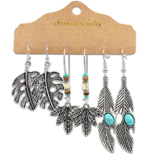Sinkkiseos Korvakorusetti, kanssa Synteettinen Turkoosi, antiikki hopea päällystetty, eri tyylejä valinta & naiselle, earring length 40-70mm, Myymät set