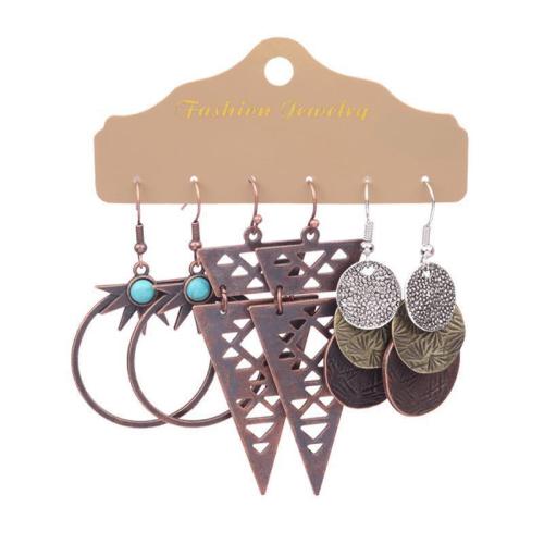 aleación de zinc Aretes, con Hilo de algodón & Seedbead & Turquesa sintético, chapado, estilo popular & diferentes estilos para la opción & para mujer & esmalte, Vendido por Set