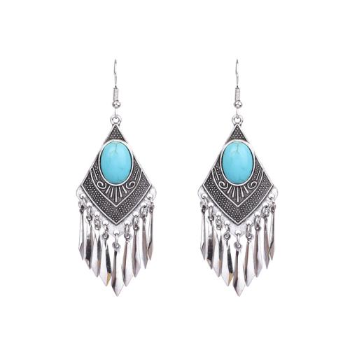 aleación de zinc Pendientes con Colgantes, con Turquesa sintético, chapado, estilo popular & diferentes estilos para la opción & para mujer, Vendido por Par