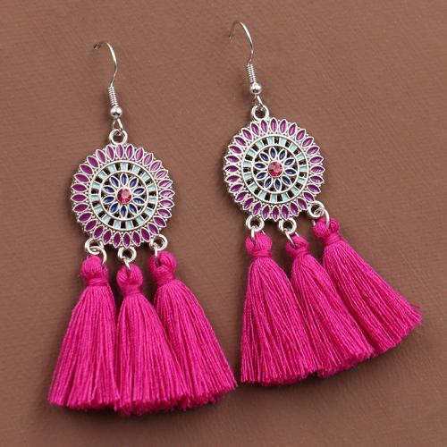 alliage de zinc boucle d'oreille en gland, avec Caddice, Placage, style folk & pour femme & émail, plus de couleurs à choisir, 23x73mm, Vendu par paire