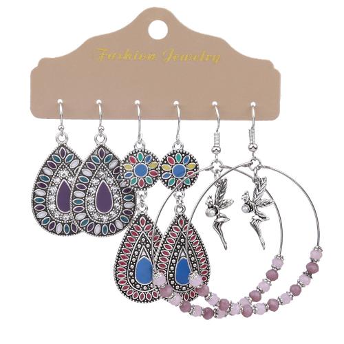 Zinc Alloy Earring Set with Cotton Thread & Seedbead & Wood plated Bohemian style & for woman & enamel Sold By Set