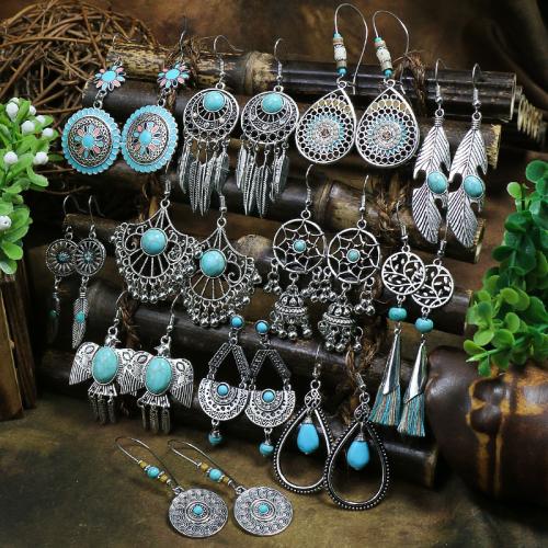 alliage de zinc Boucles d'oreilles, avec turquoise synthétique, Placage, styles différents pour le choix & pour femme & émail, Vendu par PC
