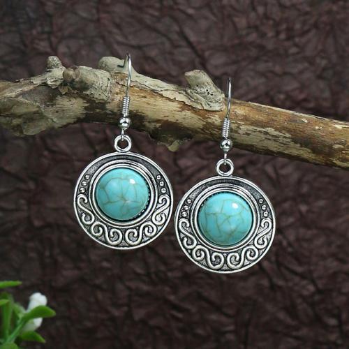 alliage de zinc Boucles d'oreilles, avec turquoise synthétique, Placage, styles différents pour le choix & pour femme & émail, Vendu par PC