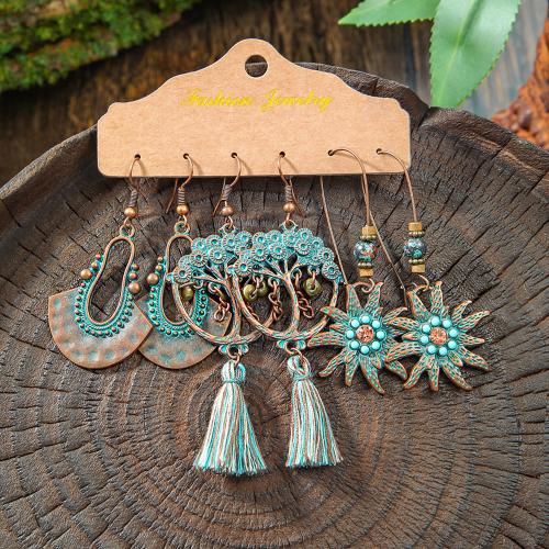 liga de zinco Conjunto de brinco, with Fio de algodão & Turquesa sintética & madeira, banhado, estilo folk & Vario tipos a sua escolha & para mulher, earring length 10-100mm, vendido por Defina