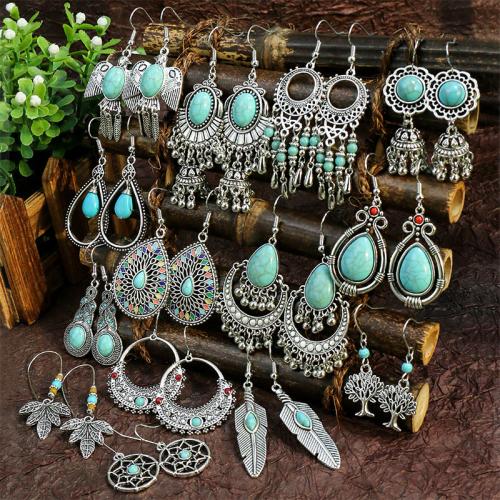 alliage de zinc Boucles d'oreilles, avec turquoise synthétique, Placage, Style bohème & styles différents pour le choix & pour femme, Vendu par PC