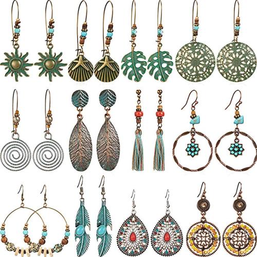 alliage de zinc Boucles d'oreilles, avec turquoise synthétique, Placage, Style bohème & styles différents pour le choix & pour femme & émail, Vendu par PC