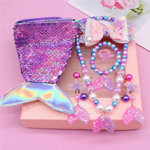 Plastik Zestaw biżuterii dzieci, ze Sukno, Ogon syreny, Dziewczyna & różne style do wyboru, hair clip length 5cm, necklace length 45cm, bracelet length 15cm, sprzedane przez Ustaw