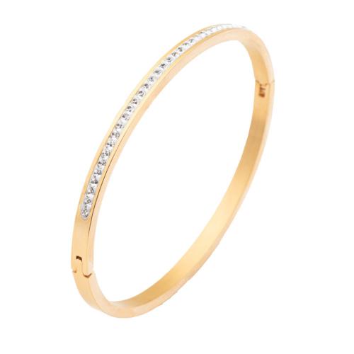 304 Stainless Steel Bangle plated & for woman & with rhinestone Sold By PC