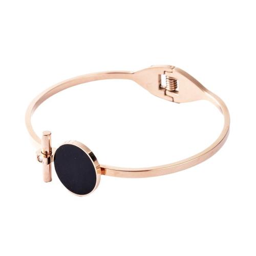 Titanium Steel Bangle plated micro pave cubic zirconia & for woman & enamel Inner Approx 60mm Sold By PC