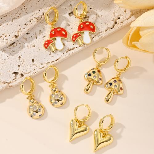 Kubni cirkonij Micro Pave Brass naušnica, Mesing, pozlaćen, modni nakit & micro utrti kubni cirkonij & emajl, više boja za izbor, Prodano By par