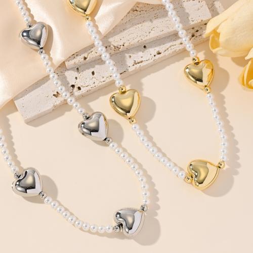 Brass Necklace with Plastic Pearl plated fashion jewelry Sold By PC