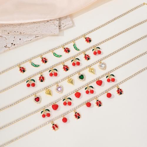 Zircônio cúbico Micro Pave colar de bronze, cobre, banhado, joias de moda & micro pavimento em zircônia cúbica & esmalte, Mais cores pare escolha, vendido por PC