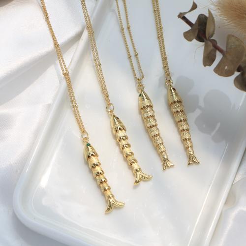 Colar de bronze, cobre, Peixe, banhado, joias de moda & com strass, Mais cores pare escolha, vendido por PC